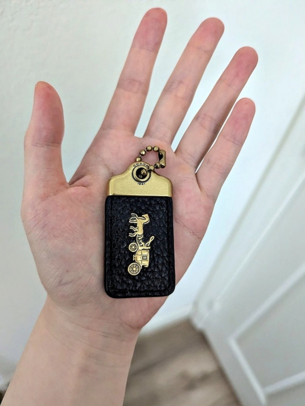 Coach 1941 Horse & Carriage Leather Hangtag Bag Charm Black & Gold